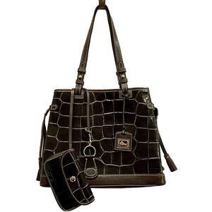 Dooney & Bourke Croc Embossed Double Strap Tassel Shoulder Bag Keychain Dust Bag